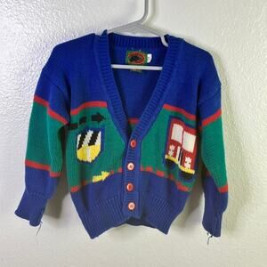 Vintage Boston Trader Knit Firetruck Cardigan Boys 3T Sweater